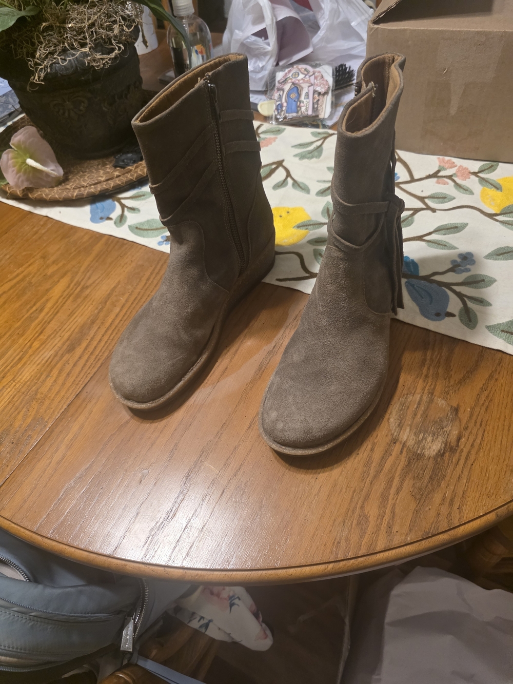 Born Taupe Suede Wrap-Tie Ankle Boots - Picture 4 of 4